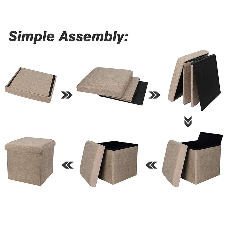 VICHAXAN Linen Cube Shape Sitting Stool with Storage Box Living Foldable Storage Bins Multipurpose Clothes Books and Toys Organizer with Cushion Seat Lid 30 X 30 X 30 Cm Grey - Image 3