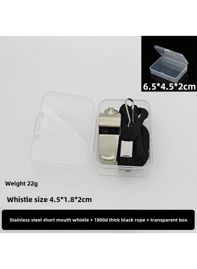 Generic School Stainless Steel Whistle PE Teacher Special Super Loud Treble Whistle Coach Children's Toy Whistle To Survive-Color:1 Stainless Steel Short Mouth Whistle + Black Rope Transparent Box - Image 1