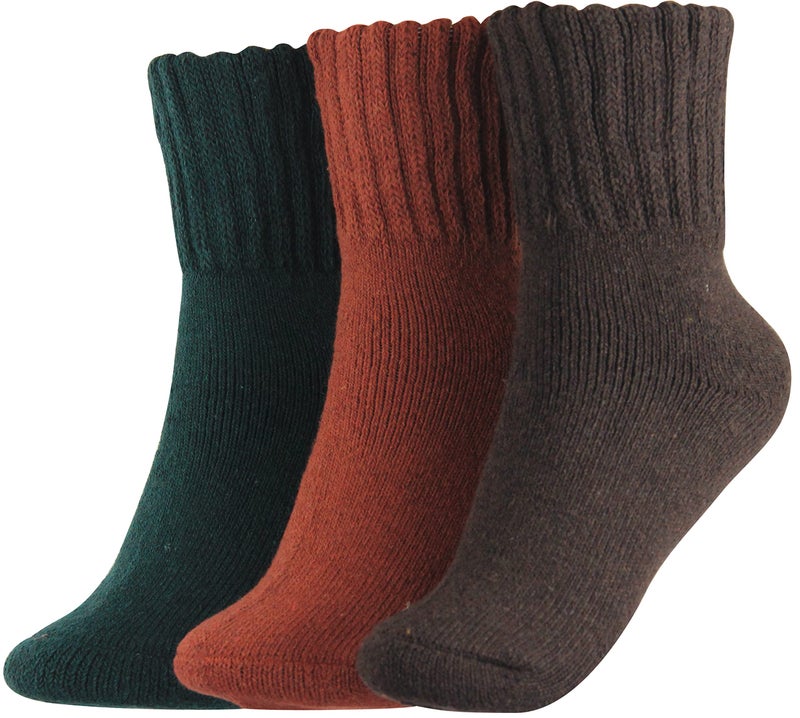 BenSorts Thick Socks for Women Solid Winter Warm Wool Boots Socks for Booties Green Orange Dark Brown 3 Pairs Pack Mom Wife Gifts