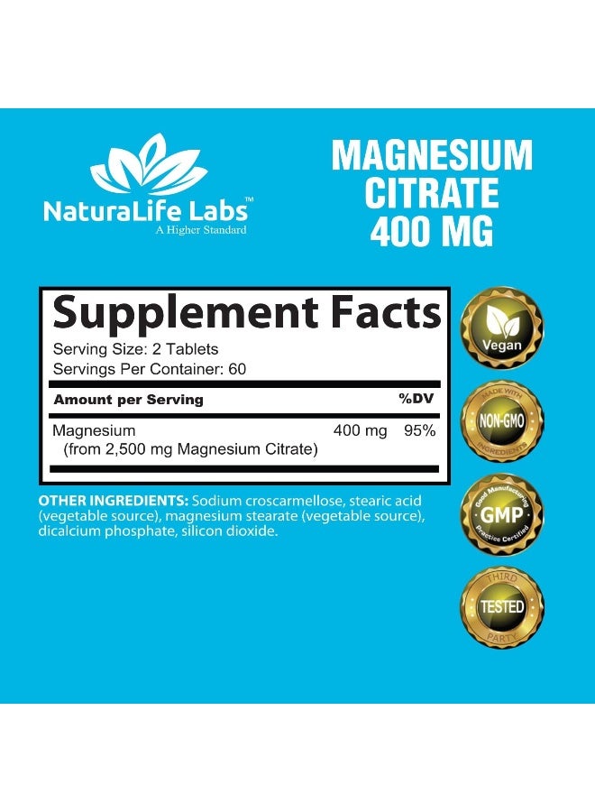NaturaLife Labs Magnesium Citrate 400mg - 120 Tablets - Image 2
