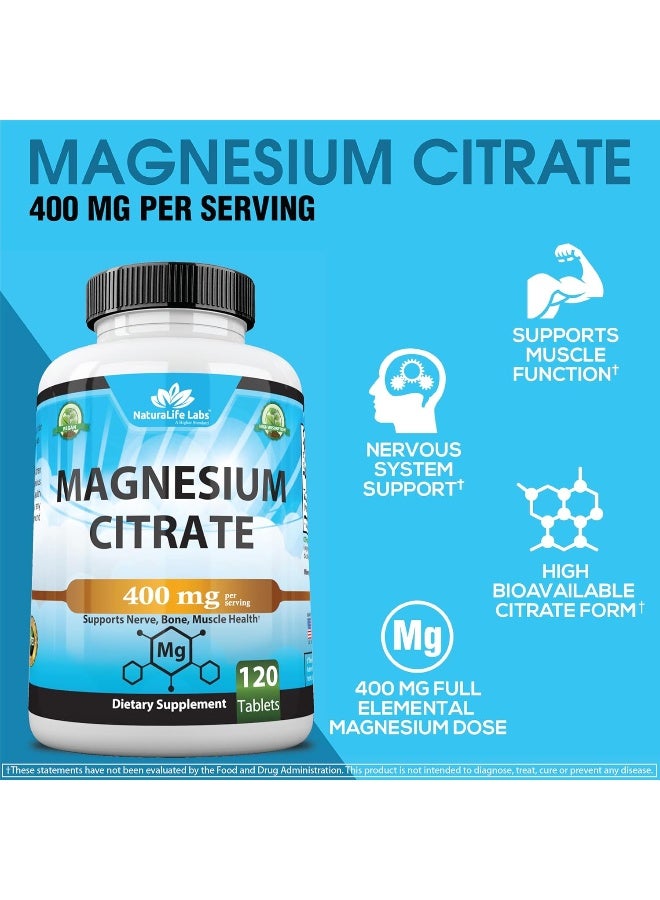 NaturaLife Labs Magnesium Citrate 400mg - 120 Tablets - Image 4