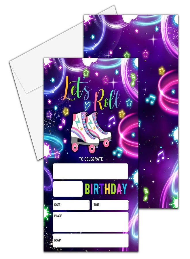 YQV Birthday Invitations, 4"x6" Neon Roller Skating Birthday Party Invitations with Envelopes for Neon Glow Skate Party Decorations Supplies(20 Pieces)-C08 - Image 2