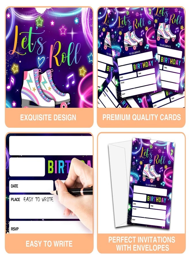 YQV Birthday Invitations, 4"x6" Neon Roller Skating Birthday Party Invitations with Envelopes for Neon Glow Skate Party Decorations Supplies(20 Pieces)-C08 - Image 5