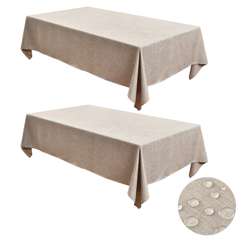 Fitable 2 Pack Faux Linen Rectangle Tablecloths: Waterproof Stain Resistant Wrinkle Free Textured Table Cloth, Washable Burlap Fabric Table Cover for Kitchen Dining Party, 52x70 Inch, Nature - Image 1