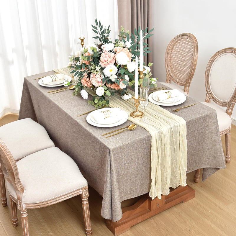 Fitable 2 Pack Faux Linen Rectangle Tablecloths: Waterproof Stain Resistant Wrinkle Free Textured Table Cloth, Washable Burlap Fabric Table Cover for Kitchen Dining Party, 52x70 Inch, Nature - Image 2