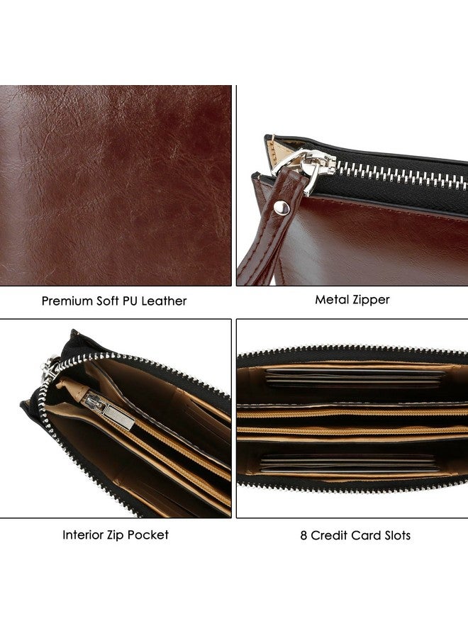 DOB SECHS Small Leather Wristlet Bag Clutch Wallet for Women Cell Phone Purses Handbags Pouch Bags with Card Slots, Brown - Image 4