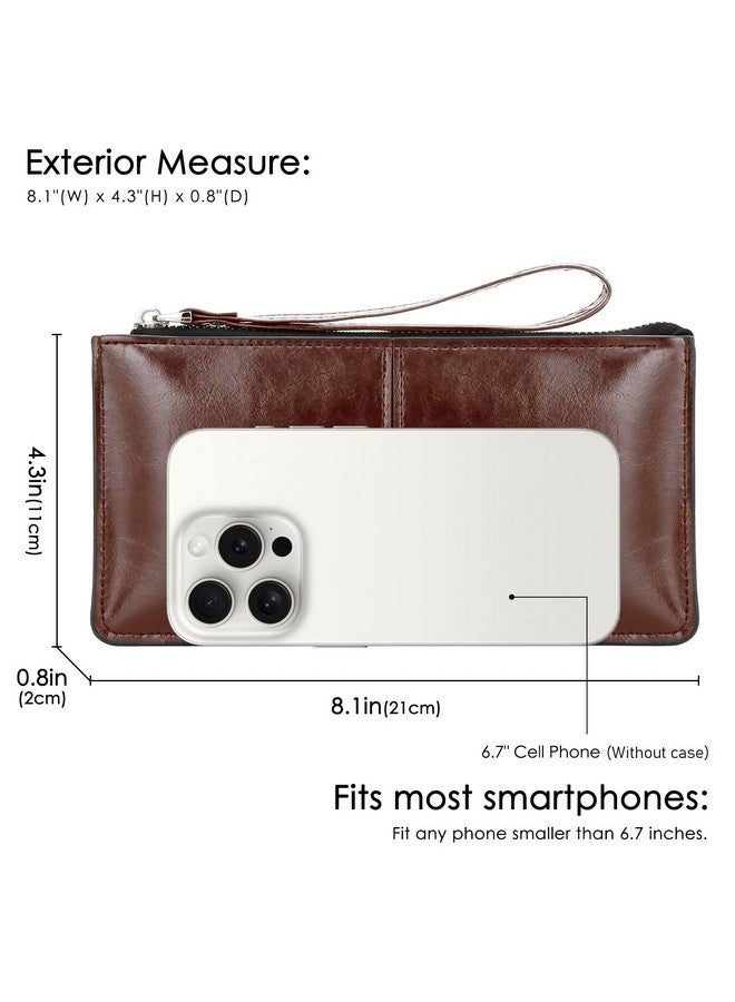 DOB SECHS Small Leather Wristlet Bag Clutch Wallet for Women Cell Phone Purses Handbags Pouch Bags with Card Slots, Brown - Image 3