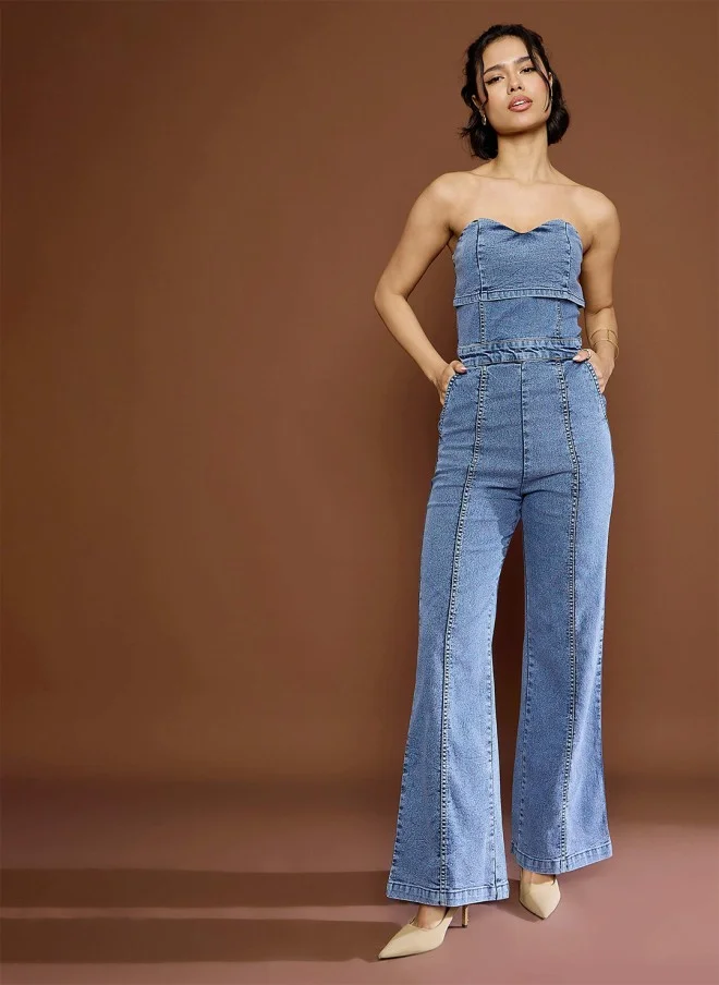 Denim Strapless Jumpsuit for Women