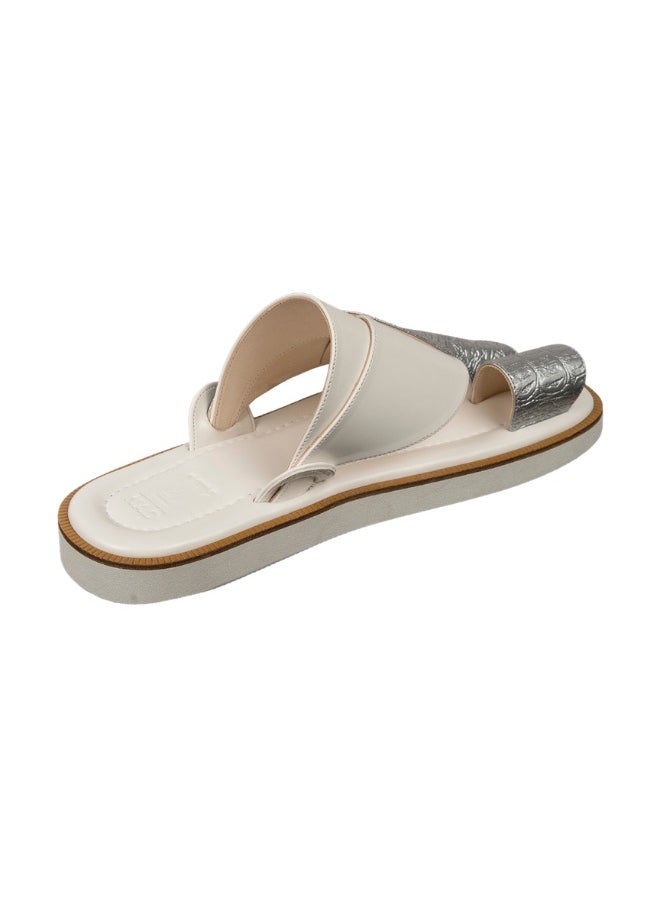 NAD White and silver crocodile-embossed leather arabic sandals  - Image 2