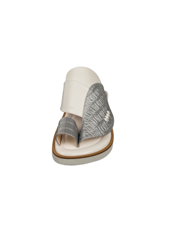 NAD White and silver crocodile-embossed leather arabic sandals  - Image 3