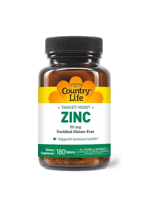 Zinc 50mg, Target Mins, 180 Tablets, Certified Gluten Free, Certified Vegetarian