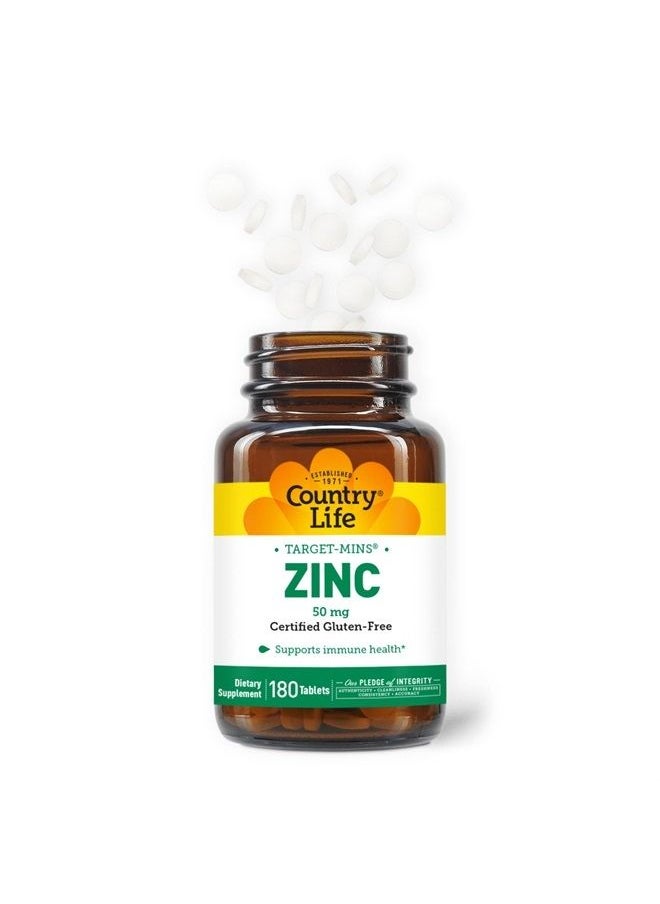 Zinc 50mg, Target Mins, 180 Tablets, Certified Gluten Free, Certified Vegetarian