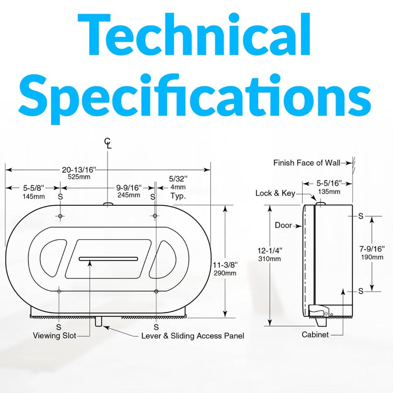 Bobrick B-2892 Surface-Mounted Twin Jumbo-Roll Toilet Paper Dispenser, Double Roll Toilet Paper Holder - Image 3