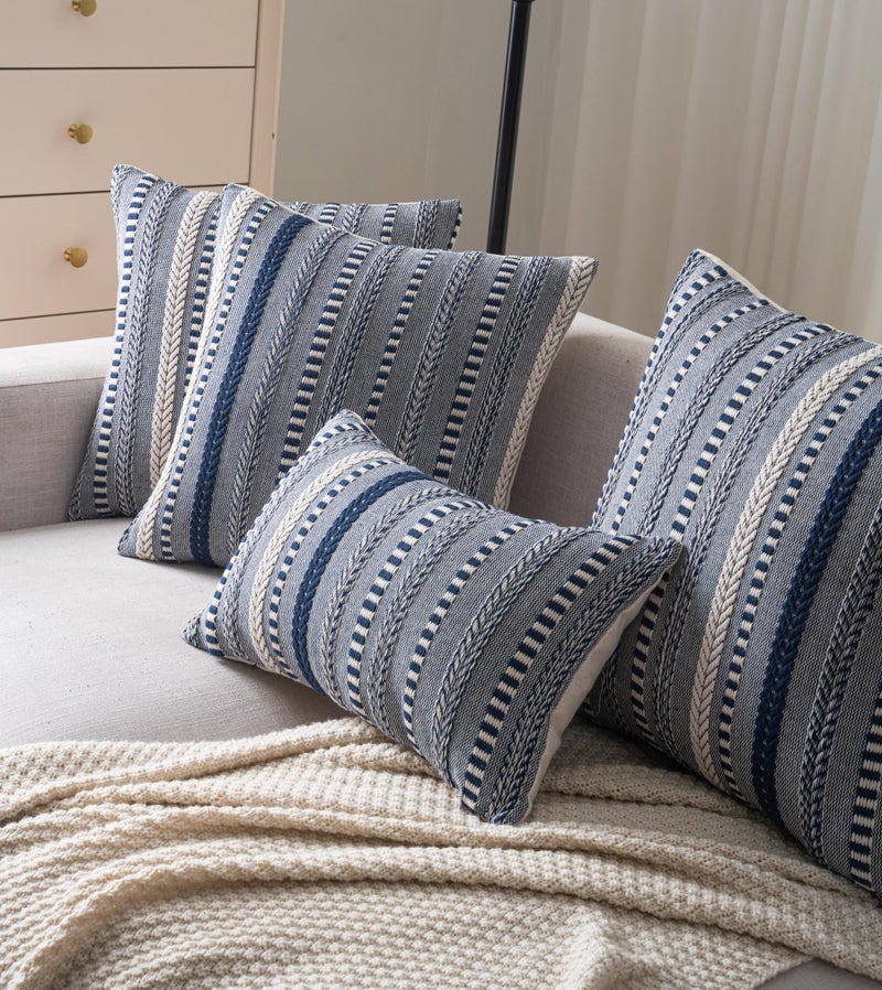 Cethom Boho Throw Pillow Covers 12x20 Inch Set of 2, Farmhouse Decorative Couch Pillow Cases, Navy Blue Accent Pillows of Bed, Sofa Bedroom Living Room Home Decor Cushion Cover - Image 5