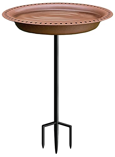 Garbuildman Extra-Large Freestanding Birdbaths Bowl, Detachable Decoration Spa with Metal Stake Stand & Birdfeeder for Outdoor Garden, Oval Style, Chocolate - Image 1