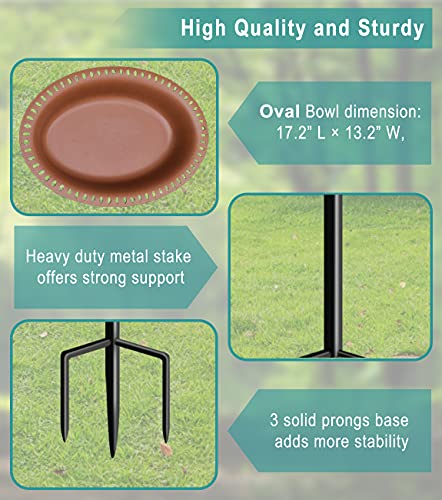 Garbuildman Extra-Large Freestanding Birdbaths Bowl, Detachable Decoration Spa with Metal Stake Stand & Birdfeeder for Outdoor Garden, Oval Style, Chocolate - Image 3