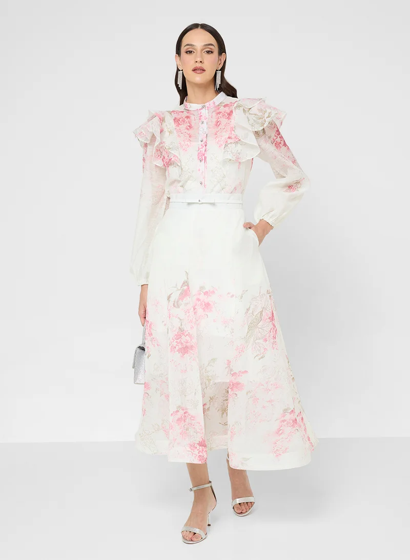 خزانة Printed Ruffle op & Skirt Set