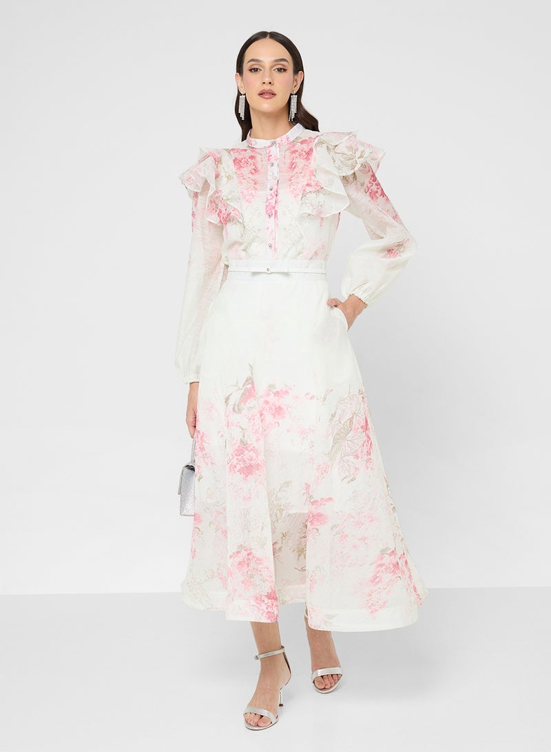 خزانة طقم بلوزة وتنورة بطبعات وكشكشة - Image 1