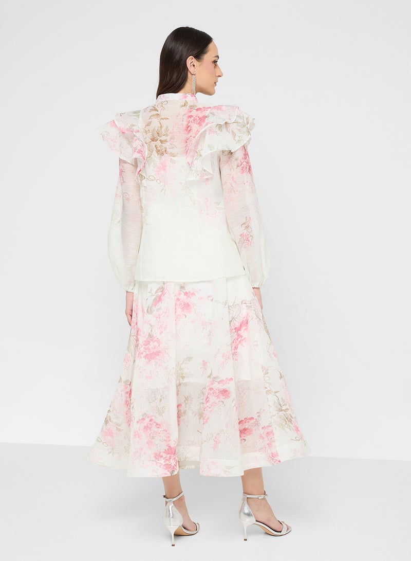 خزانة طقم بلوزة وتنورة بطبعات وكشكشة - Image 2