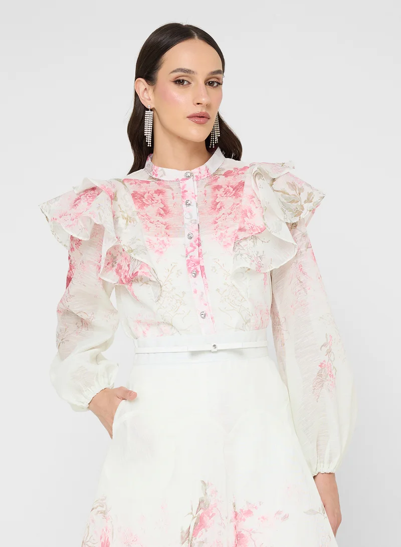 Khizana Printed Ruffle op & Skirt Set
