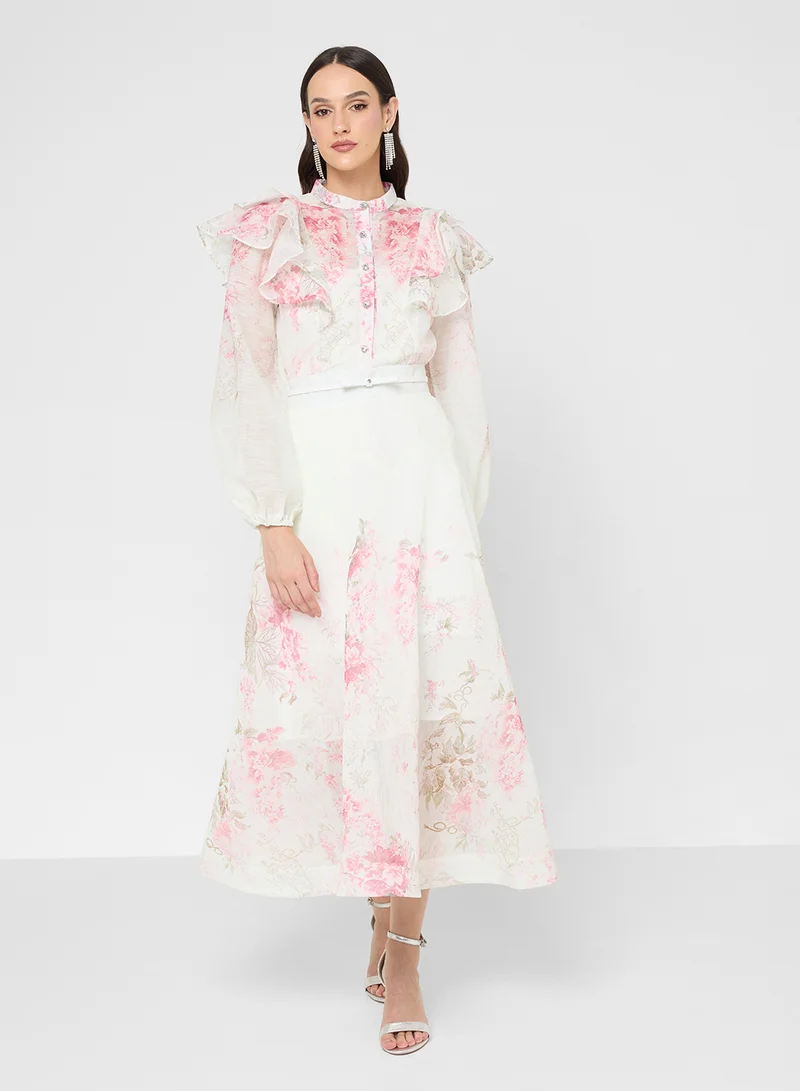 Khizana Printed Ruffle op & Skirt Set