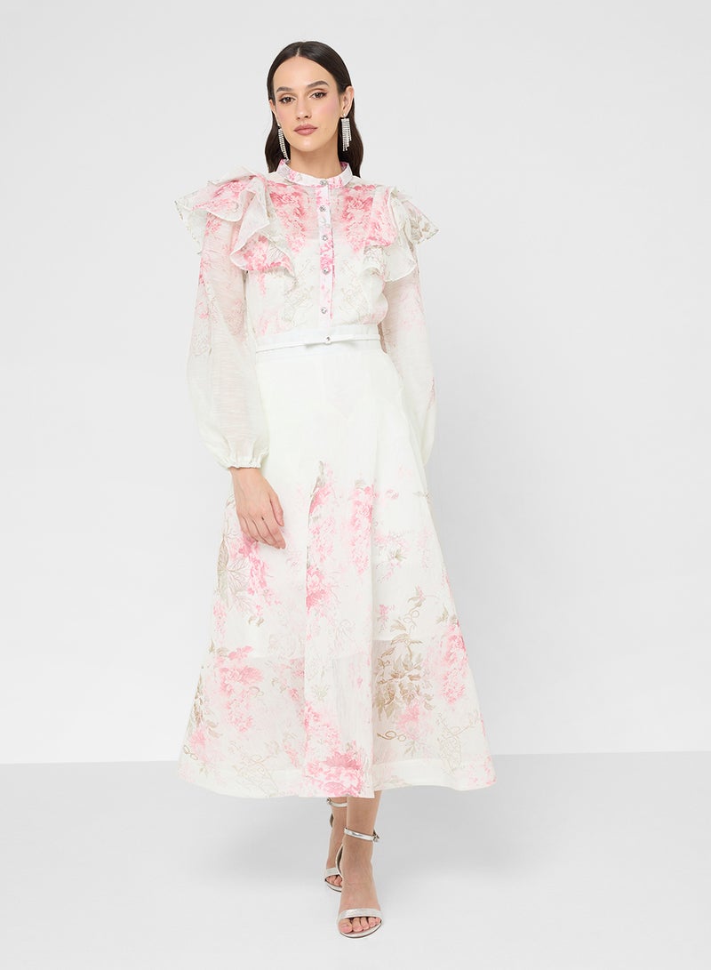 خزانة طقم بلوزة وتنورة بطبعات وكشكشة - Image 5