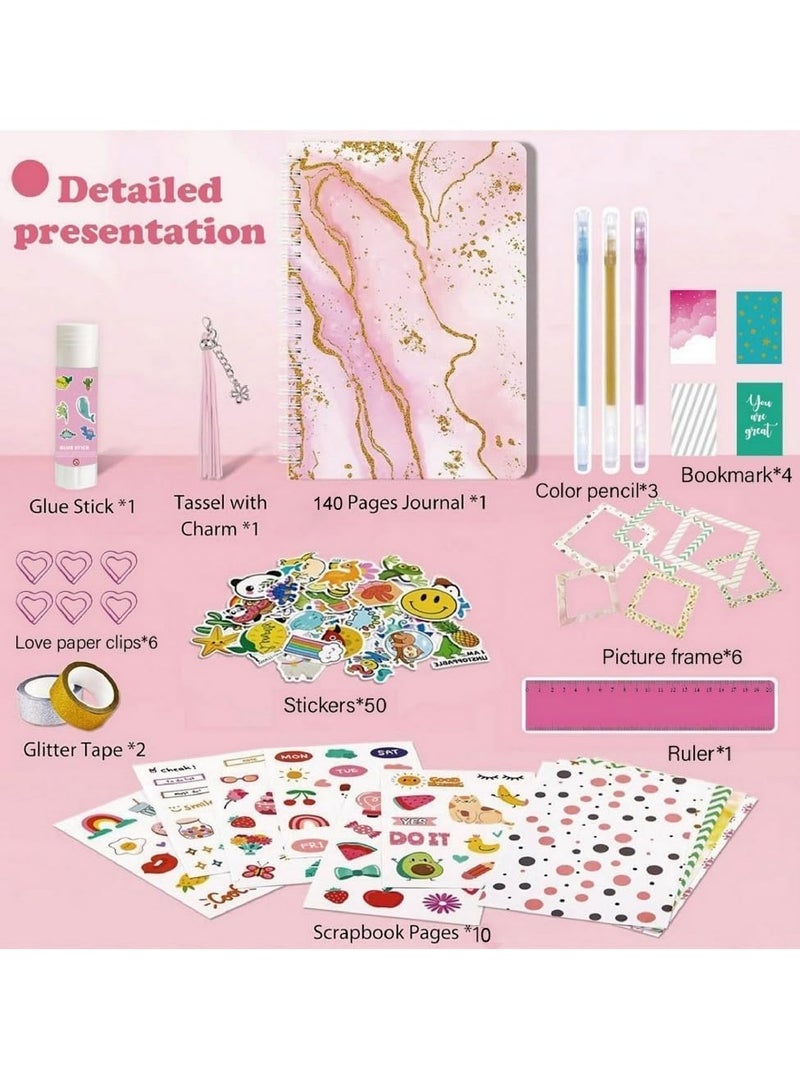 DIY Journal Kit for Girls - Journaling Toys Set for Teen Kids, Art Crafts Scrapbook Diary Supplies Set, Ideal Gifts for 8 9 10 11 12 13 14 Year Old Girls - Image 4