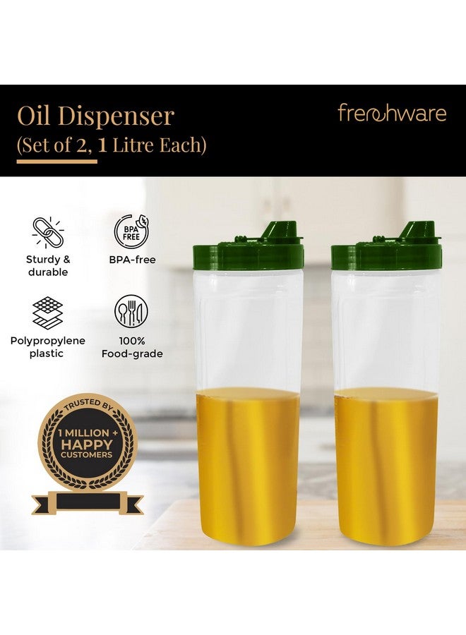 Frenchware Oil Dispenser (Pack of 2, 1 Litre Each) 100% Food-Grade, BPA-Free Plastic, Ideal for Storing & Pouring Liquids, Cooking Oils, Refined Oils, Olive Oil, Vinegar, Soy Sauce (Glossy Green) - Image 2