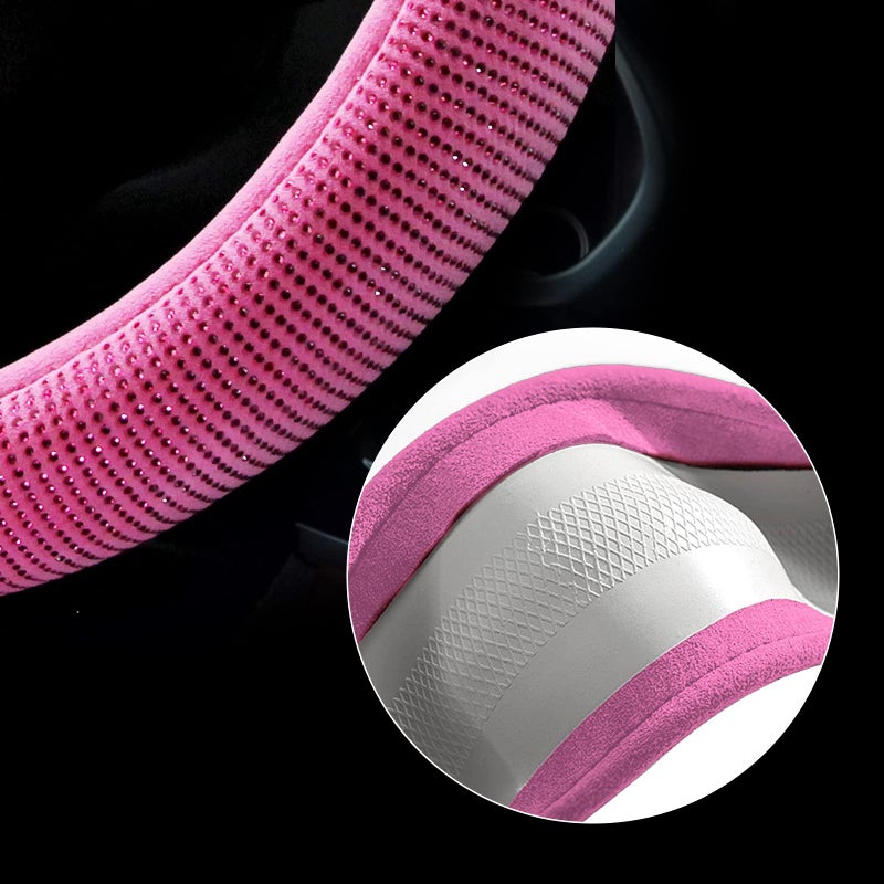 Valleycomfy Steering Wheel Cover For Women Bling Bling Crystal Diamond Sparkling Car Suv Wheel Protector Universal Fit 15 Inch (Rose Standard Size(14 "" 1/2-15 "" 1/4)) - Image 4