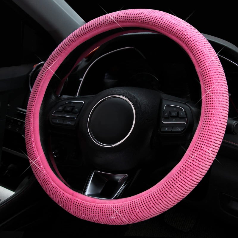 Valleycomfy Steering Wheel Cover For Women Bling Bling Crystal Diamond Sparkling Car Suv Wheel Protector Universal Fit 15 Inch (Rose Standard Size(14 "" 1/2-15 "" 1/4)) - Image 3