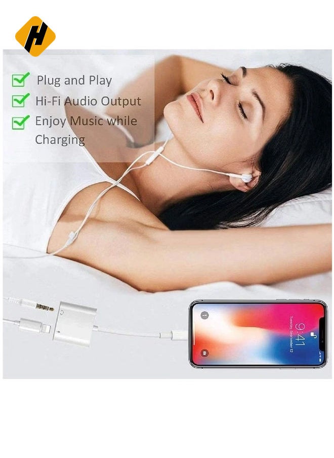 HuHa - [Apple MFi Certified] for iPhone 3.5mm Headphone Adapter & Splitter 2 in 1 Lightning to 3.5mm AUX Audio Headphone Charger for iPhone 11/XS/XR/X/8 7 6/iPad iPod Support Call Sync Music Control - Image 1