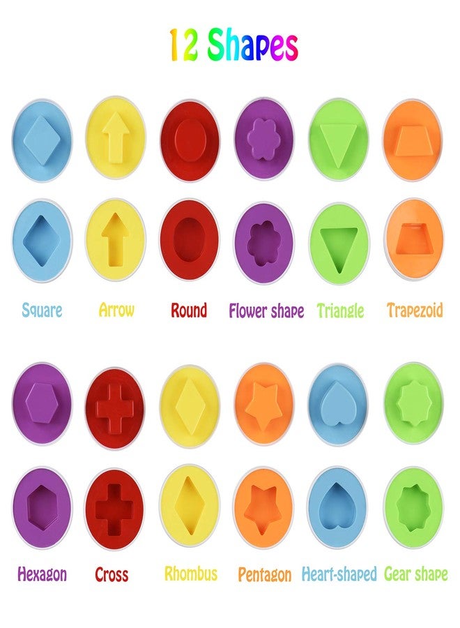 Hhyn Color Shape Matching Eggs for Toddlers, Preschool Learning Educational Sorting Easter Eggs Toys Gift Recognition Skills for Kids Boys Girls with Pink Eggs Holder, 12 Eggs - Image 2