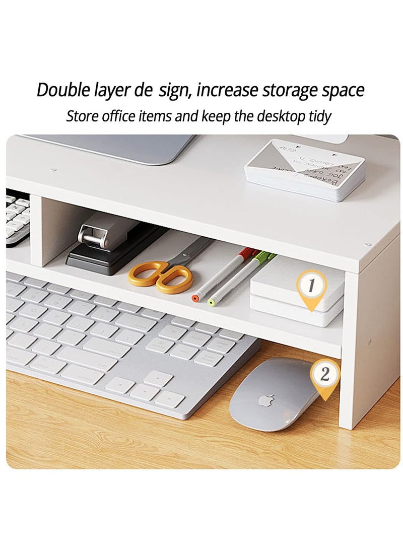 AnneFish - 2 Tier Monitor Stand Riser Home Office Computer Multifunction Desktop Monitor Stands with Three Layer Storage Rack Storage Organizer Compartment Set - Image 1