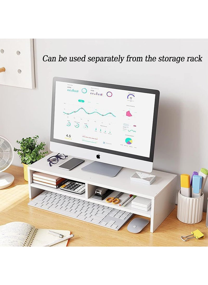 AnneFish - 2 Tier Monitor Stand Riser Home Office Computer Multifunction Desktop Monitor Stands with Three Layer Storage Rack Storage Organizer Compartment Set - Image 1