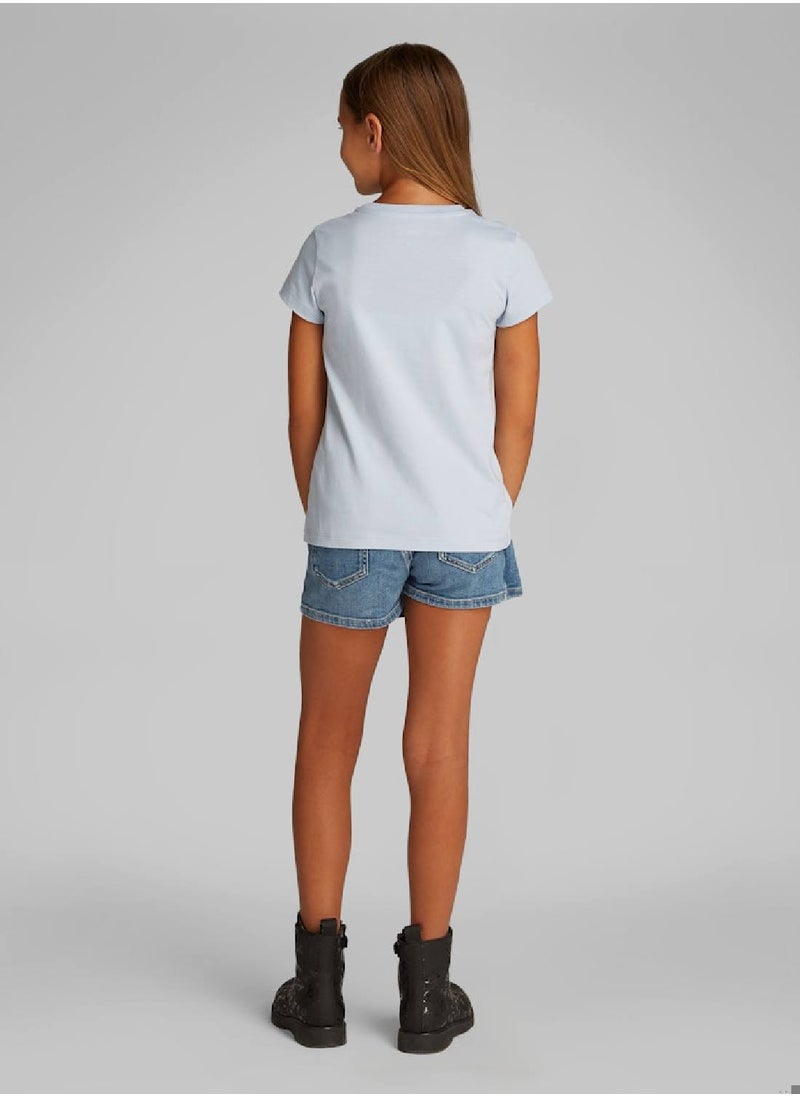 Calvin Klein Jeans Girls' Script Logo Slim Fit T-Shirt - Cotton, Blue  - Image 2