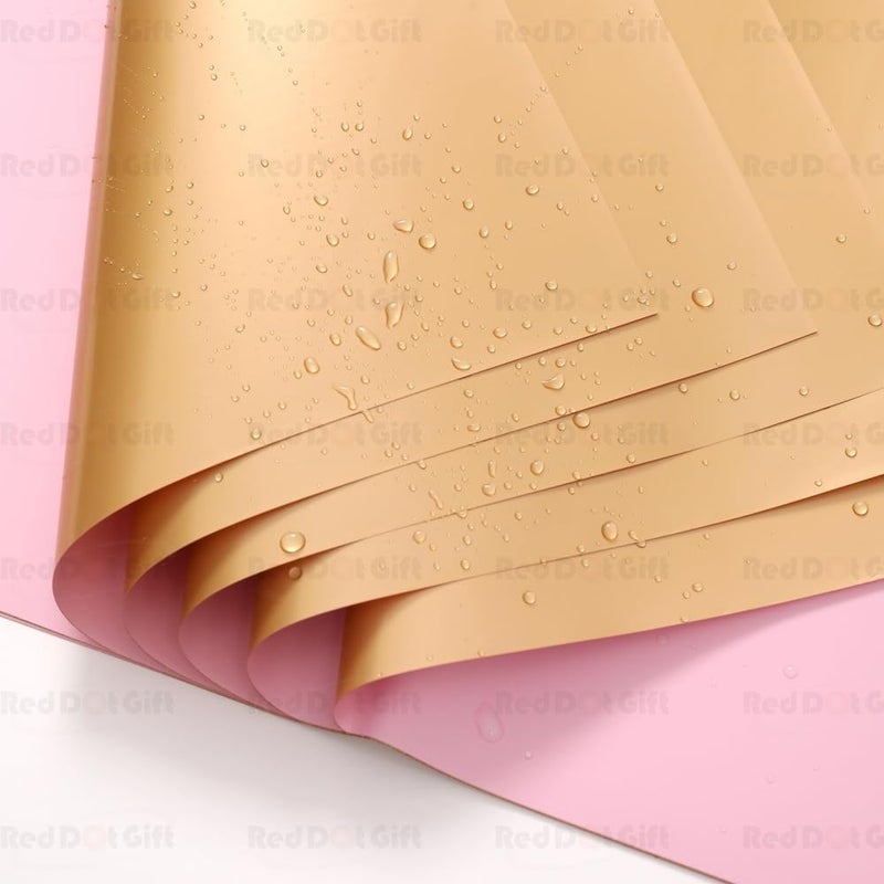 Red Dot Gift REDDOTGIFT Pack of 20 Sheets Gift Wrapping Paper 57x57cm, Double Face Flower Wrap Paper Waterproof Floral Bouquet Packing Paper DIY Craft Gift Packing (G-09# LT PINK + GOLD) - Image 3