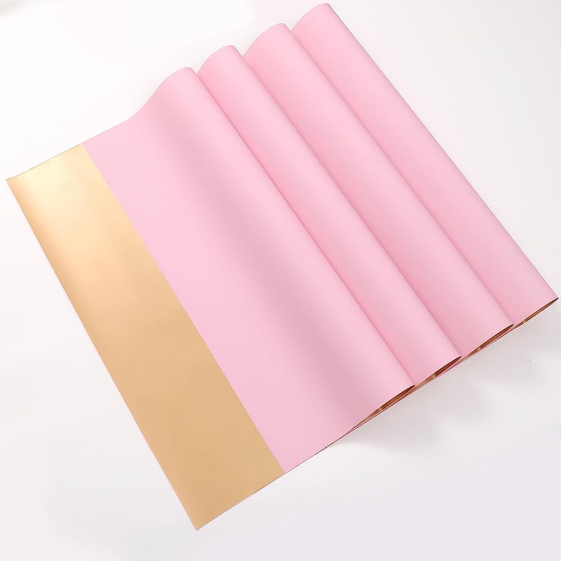 Red Dot Gift REDDOTGIFT Pack of 20 Sheets Gift Wrapping Paper 57x57cm, Double Face Flower Wrap Paper Waterproof Floral Bouquet Packing Paper DIY Craft Gift Packing (G-09# LT PINK + GOLD) - Image 1