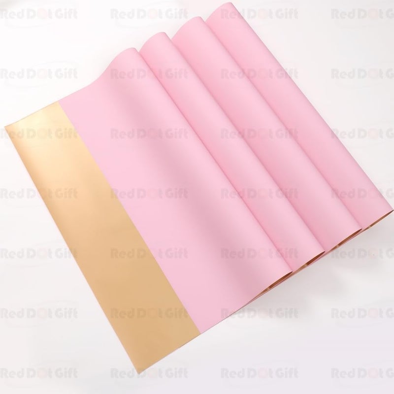 Red Dot Gift REDDOTGIFT Pack of 20 Sheets Gift Wrapping Paper 57x57cm, Double Face Flower Wrap Paper Waterproof Floral Bouquet Packing Paper DIY Craft Gift Packing (G-09# LT PINK + GOLD) - Image 2