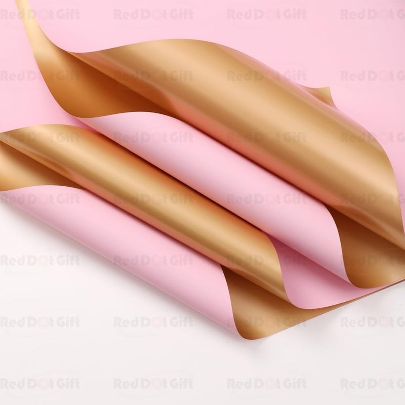 Red Dot Gift REDDOTGIFT Pack of 20 Sheets Gift Wrapping Paper 57x57cm, Double Face Flower Wrap Paper Waterproof Floral Bouquet Packing Paper DIY Craft Gift Packing (G-09# LT PINK + GOLD) - Image 4