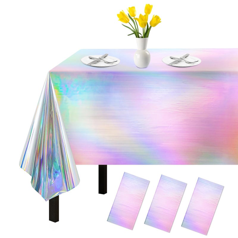 Childom 3 Pack Iridescent Tablecloth54 x 108 Birthday Party Tablecloths Iridescence Plastic Disposable Table Covers Iridescent Party DecorationsPlastic Tablecloth for Buffet TableBirthday Decors
