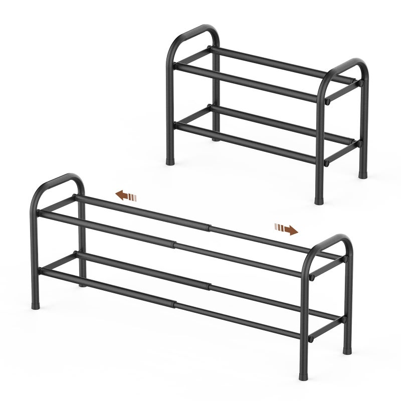 Gonfoam 2-Tier Expandable Shoe Rack,Adjustable Shoe Shelf Storage Organizer Heavy Duty Metal Free Standing Shoe Rack for Entryway Closet Doorway (Black) - Image 1