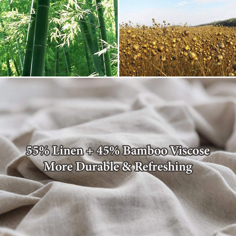 Simple&Opulence French Linen Blended Duvet Cover Queen, Flax Viscose Derived from Bamboo Bedding Set with Pom Pom Trim Soft Cooling for Hot Sleepers, 1 Boho Comforter Cover and 2 Pillow Shams, Linen - Image 2