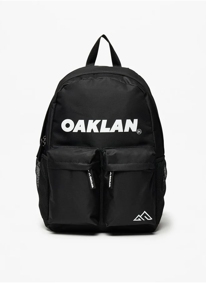 Oaklan by Shoexpress Logo Print Backpack with Adjustable Straps - 35x30x15 cm