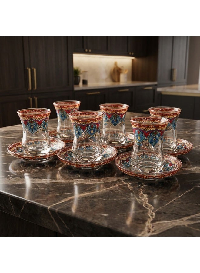 Acar Turkish Tea Glass Set with Traditional Turkish Patterns – 6 Pieces | Made in Turkey - Image 1