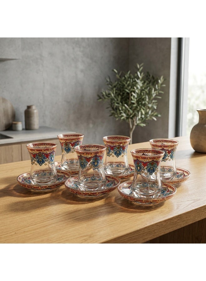 Acar Turkish Tea Glass Set with Traditional Turkish Patterns – 6 Pieces | Made in Turkey - Image 3