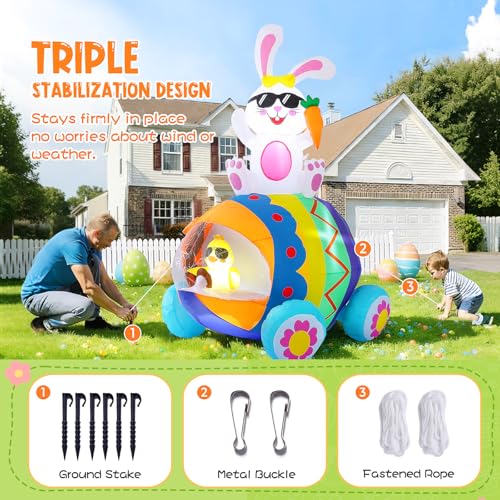 Elegear 5.9FT Easter Inflatable Bunny Driving Egg Car Outdoor Decoration, Lighted Bunny & Chick Blow Up Yard Decor for Lawn, Garden, Holiday Party & Spring Display - Image 4