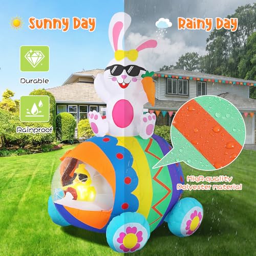 Elegear 5.9FT Easter Inflatable Bunny Driving Egg Car Outdoor Decoration, Lighted Bunny & Chick Blow Up Yard Decor for Lawn, Garden, Holiday Party & Spring Display - Image 3