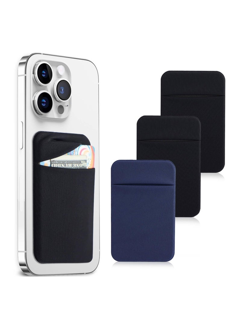 SYOSI Cell Phone Card Holder Pocket, 3Pack for Back of Phone,Stretchy Stick on Wallet Credit Card ID Case Pouch Sleeve Self Adhesive Sticker with Flap for iPhone Samsung Galaxy-2Black+1Navy Blue - Image 1