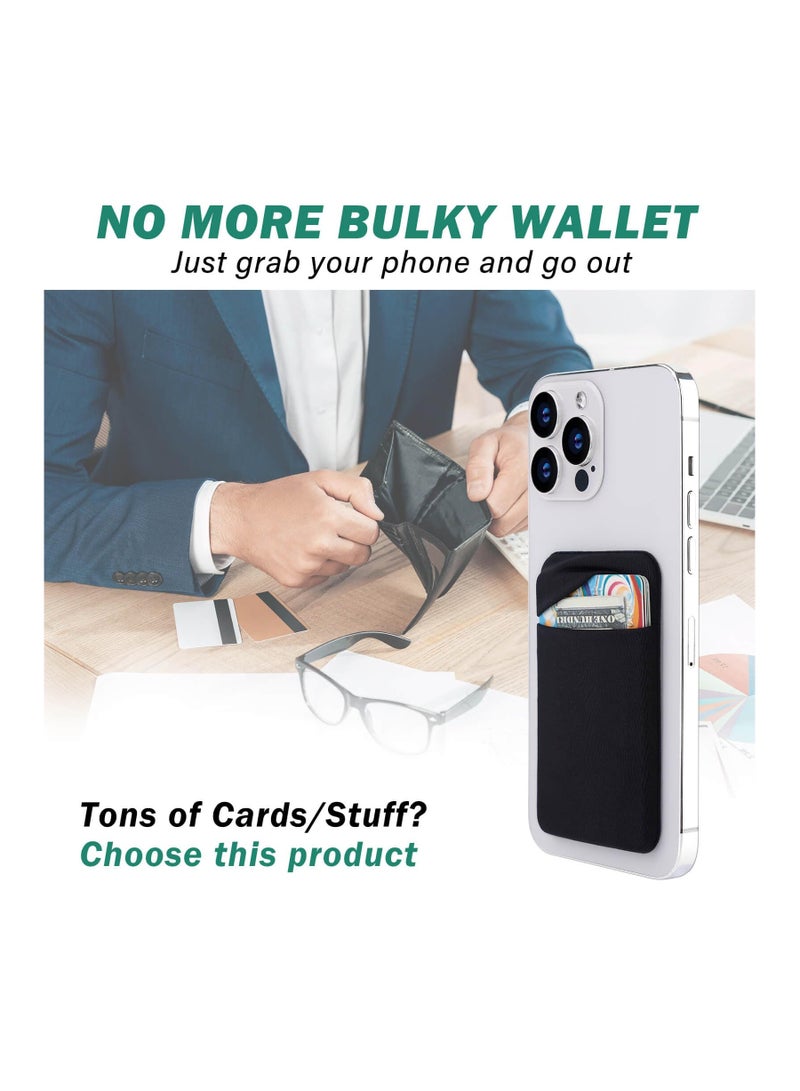 SYOSI Cell Phone Card Holder Pocket, 3Pack for Back of Phone,Stretchy Stick on Wallet Credit Card ID Case Pouch Sleeve Self Adhesive Sticker with Flap for iPhone Samsung Galaxy-2Black+1Navy Blue - Image 2