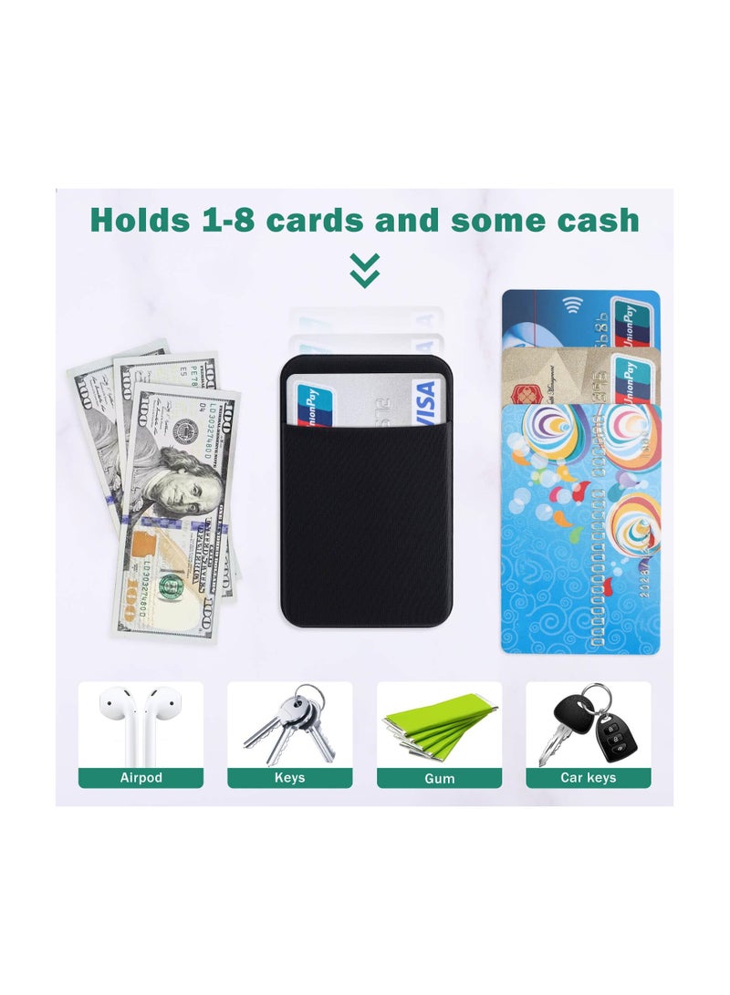 SYOSI Cell Phone Card Holder Pocket, 3Pack for Back of Phone,Stretchy Stick on Wallet Credit Card ID Case Pouch Sleeve Self Adhesive Sticker with Flap for iPhone Samsung Galaxy-2Black+1Navy Blue - Image 3